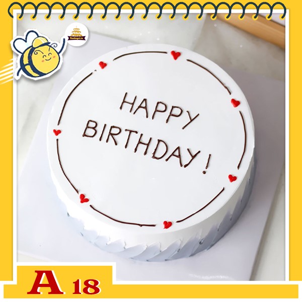Bánh kem sinh nhật đơn giản A18 phong cách Hàn đẹp không cầu kỳ màu trắng vẽ tim ở viền