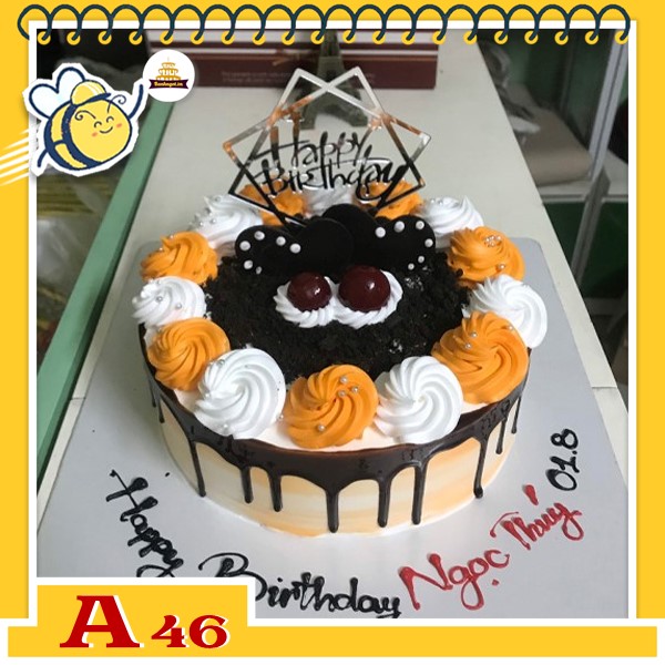 Bánh kem sinh nhật đơn giản A46 phiên bản trắng cam đất cực đẹp phủ socola chảy