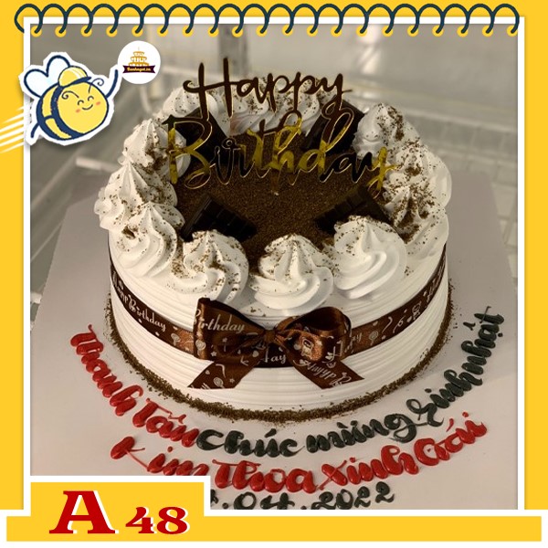 Bánh kem sinh nhật đơn giản A48 kiểu Hàn màu trắng phủ bột socola