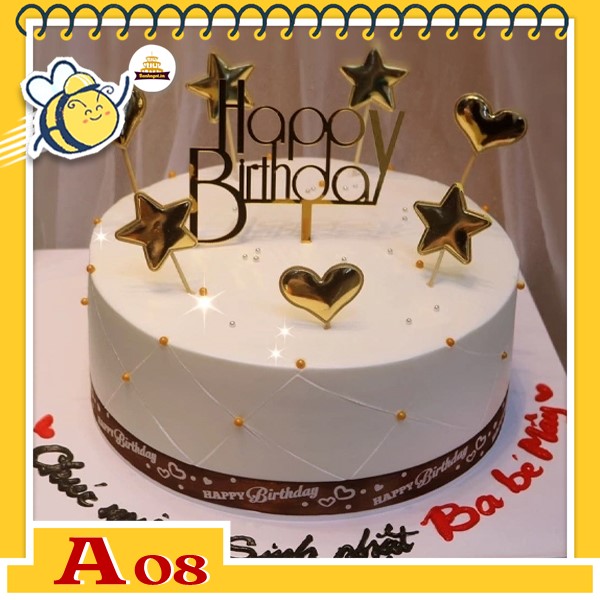 Bánh kem sinh nhật đơn giản A08 phụ kiện đẹp sang trọng nhìn là mê