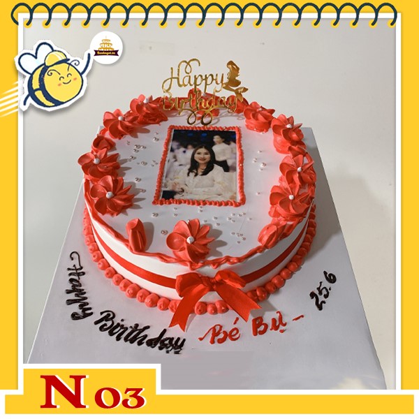 Bánh kem in ảnh N03 nền trắng viền nhiều đỏ xung quanh ngọt ngào