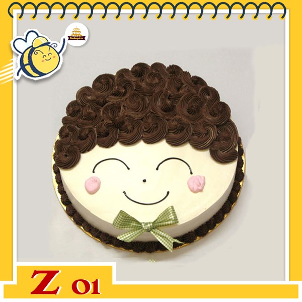 Bánh kem mặt cười Z01 cậu bé đeo nơ tóc màu nâu quăn quăn dễ thương