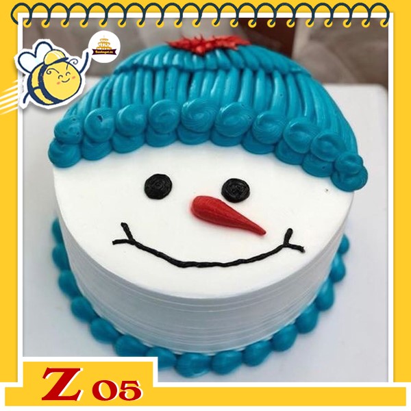 Bánh kem mặt cười Z05 người tuyết mặt trắng nón len màu xanh dương