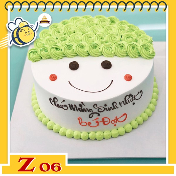 Bánh kem mặt cười Z06 cậu bé tóc xanh xoăn cười vui vẻ dễ thương hết nấc