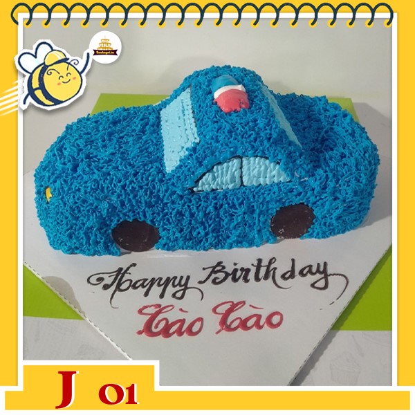 Bánh kem xe ô tô J01 chiếc ô tô màu xanh dương giống thật cho bé trai ngộ nghĩnh