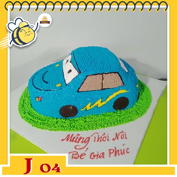 Bánh kem xe ô tô J04 chiếc xe hơi màu xanh dương tia chớp vàng ngộ nghĩnh trẻ thơ