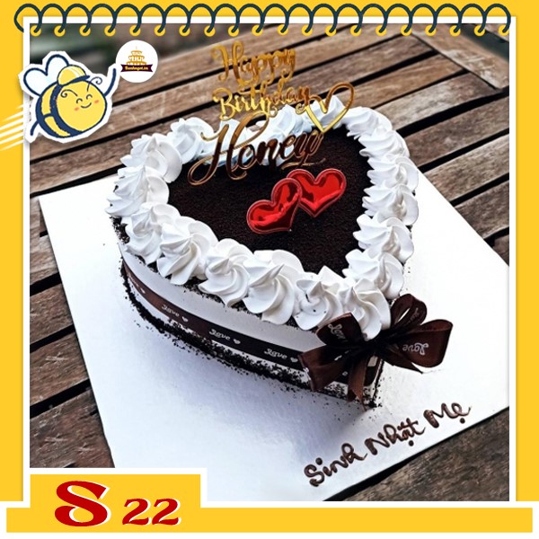Bánh kem socola S22 trái tim viền kem trắng phủ bột socola kiểu mới siêu đẹp