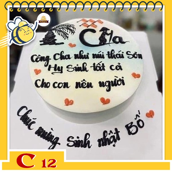 Bánh kem tặng cha C12 viết câu thơ ý nghĩa cảm động và chữ thư pháp con đò người Cha quá đẹp
