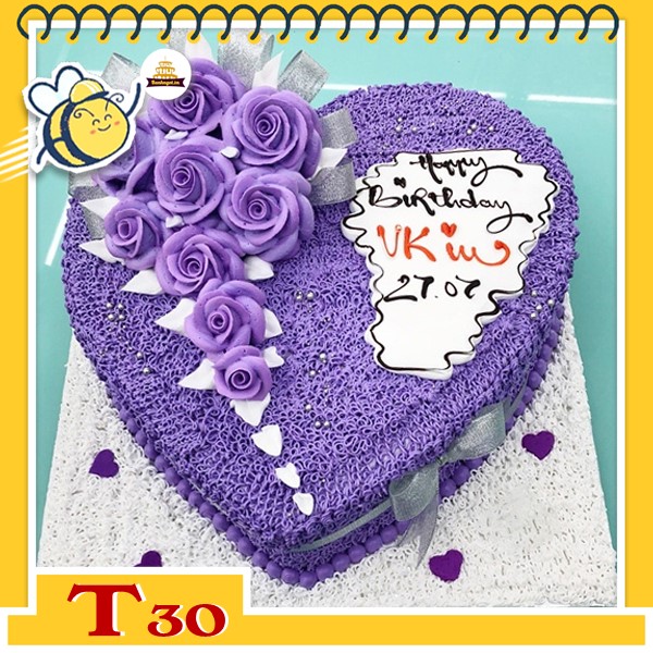 Bánh kem trái tim T30 full tím bắt nhiều hoa tím nữa bên ấn tượng hút mắt