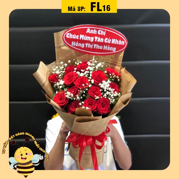 Bó hoa tươi FL16 nhiều hoa hồng đỏ và hoa bi