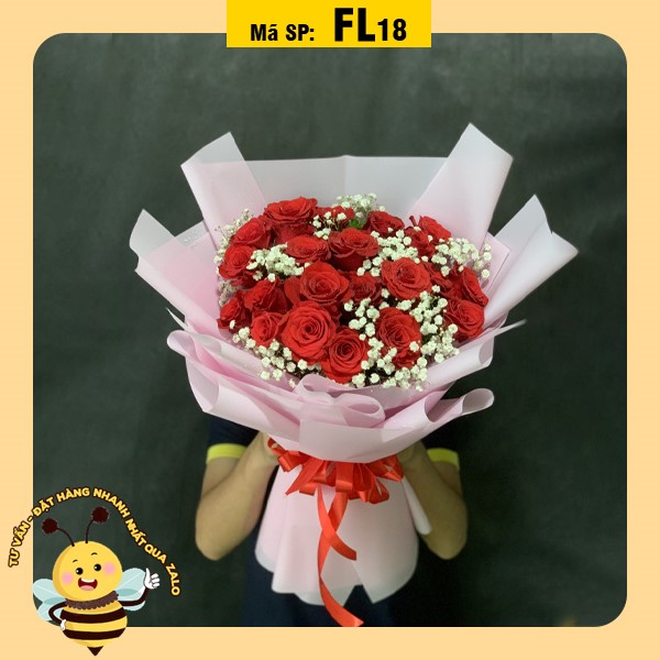 Bó hoa tươi FL18 hoa hồng đỏ mix hoa bi
