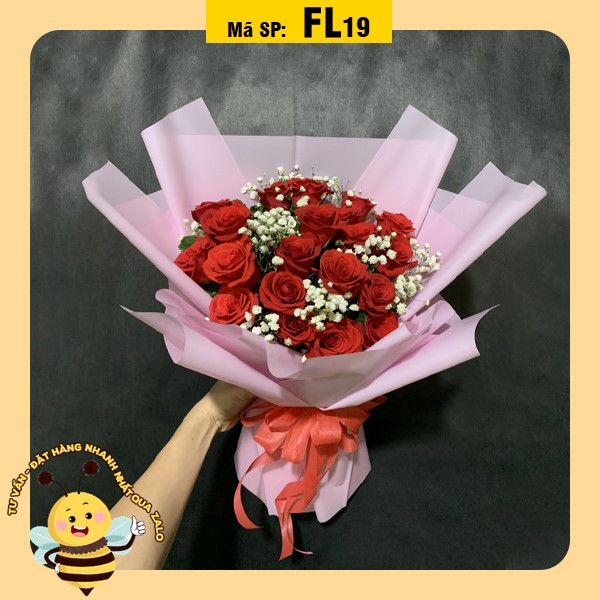 Bó hoa tươi FL19 hoa hồng đỏ hoa bi