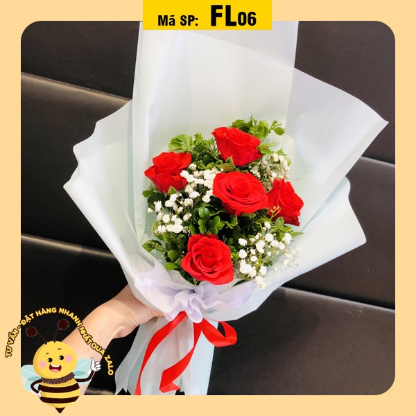 Bó hoa tươi FL06 nhỏ xinh 5 hoa hồng đỏ