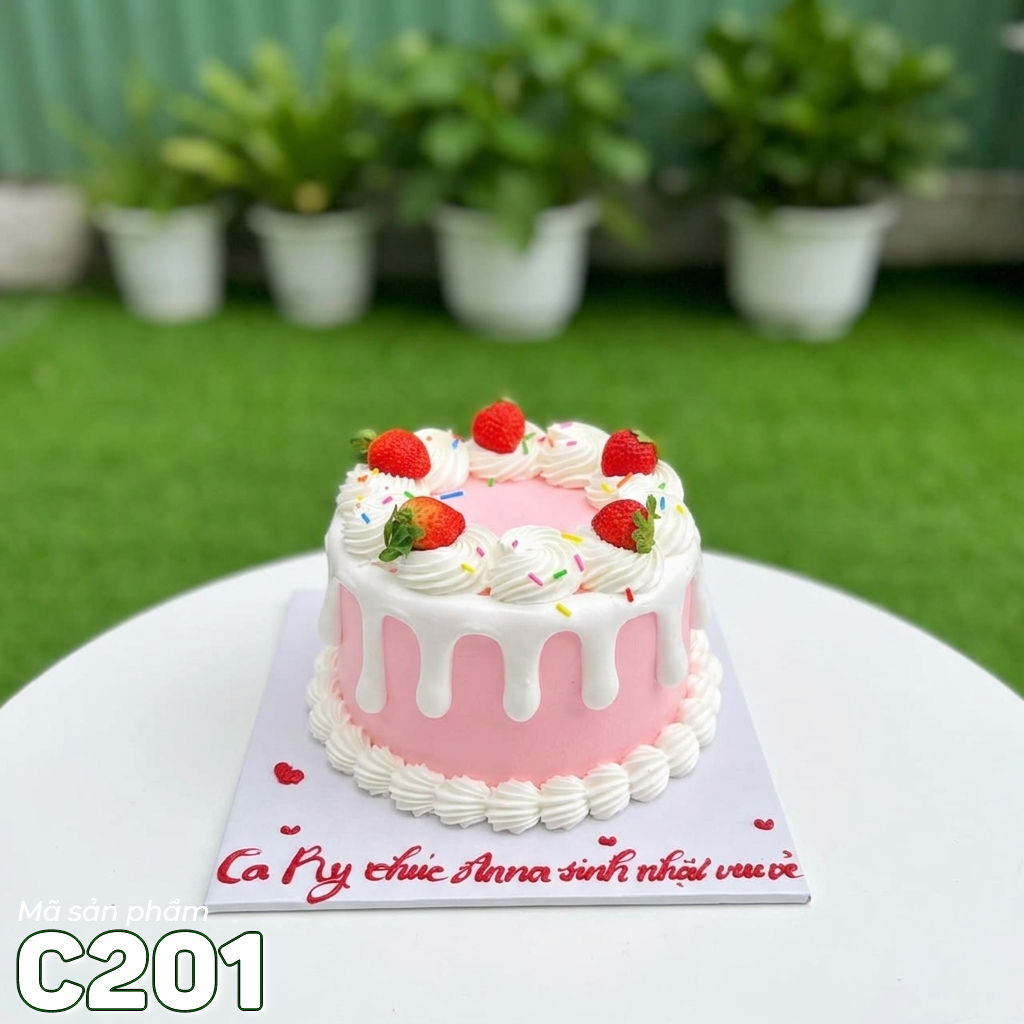 Bánh kem mini C201 phủ dâu tây và cốm cầu vồng