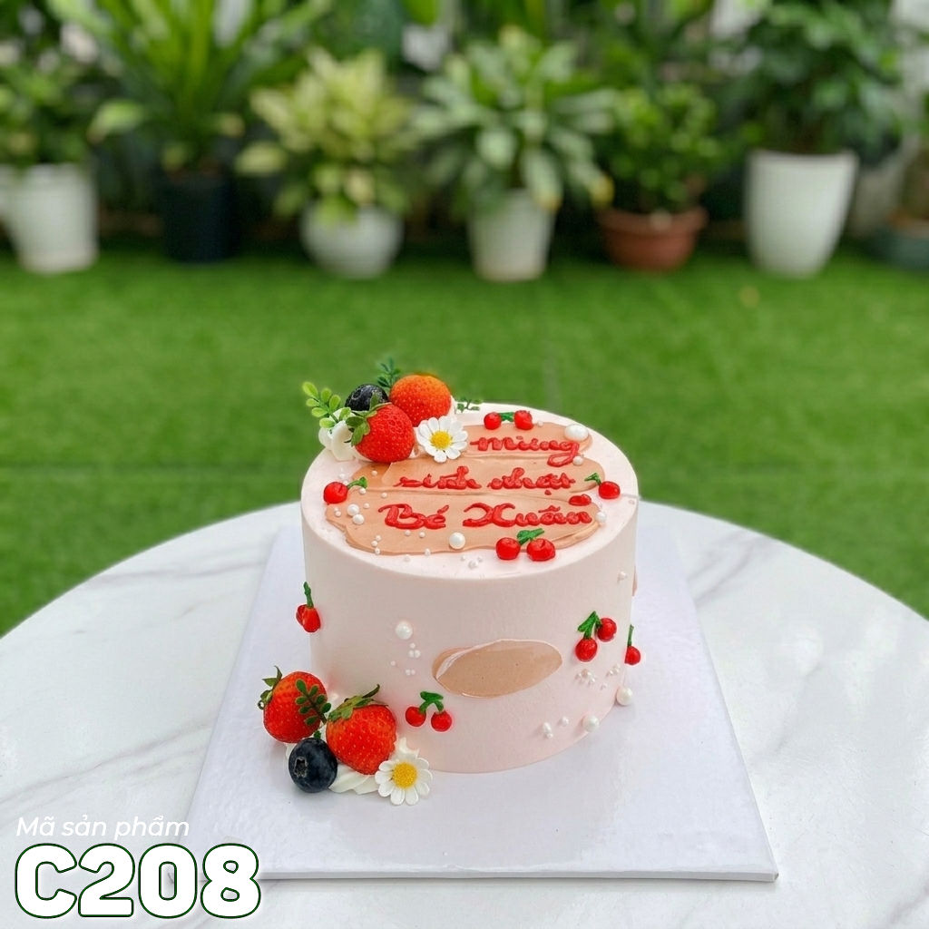 Bánh kem mini C208 trang trí dâu tây và Cherry đỏ