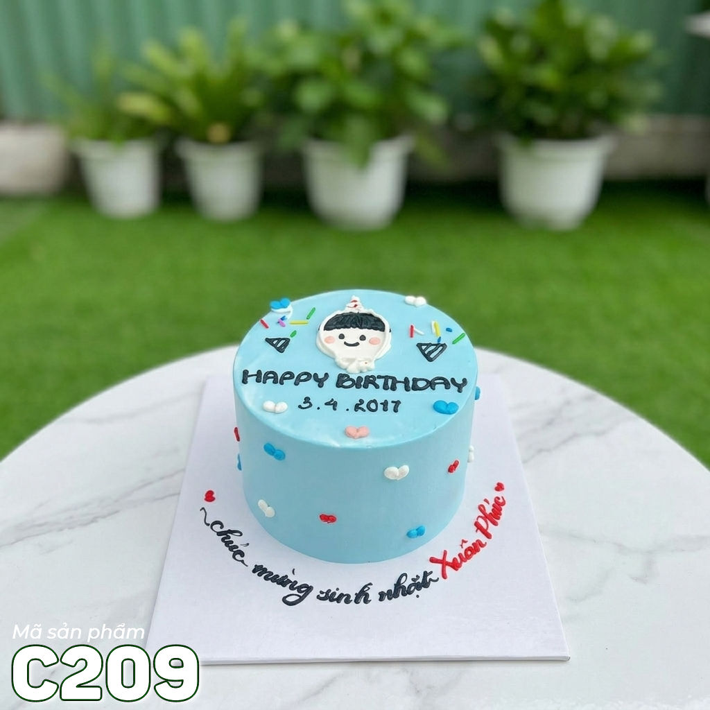 Bánh kem mini C209 tone xanh bầu trời cho bé trai