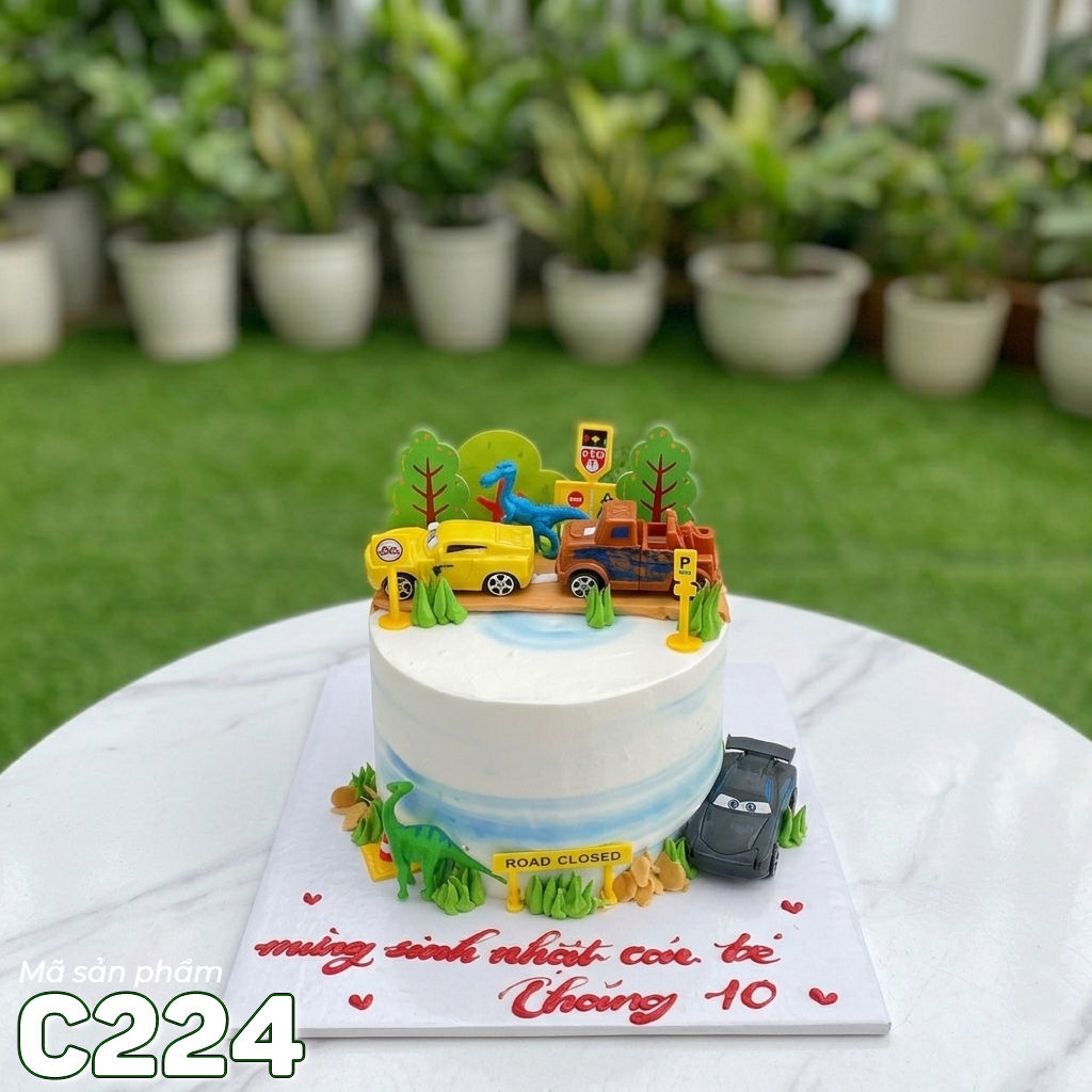 Bánh kem mini C224 vương quốc xe và khủng long siêu ngầu