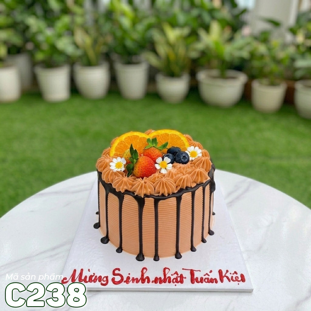 Bánh kem mini C238 phủ socola và trái cây nhiệt đới