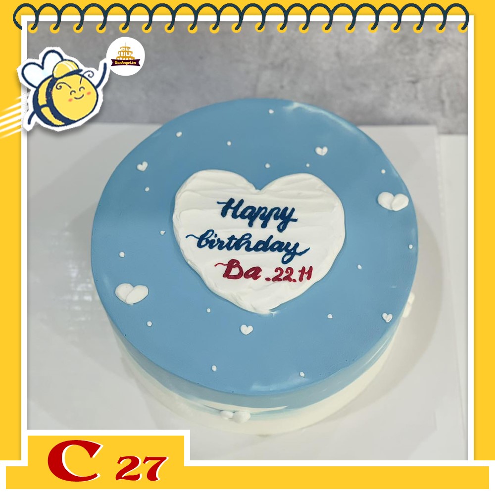 Bánh kem C27 sinh nhật ba yêu mài xanh dương cùng trái tim trắng nổi bật
