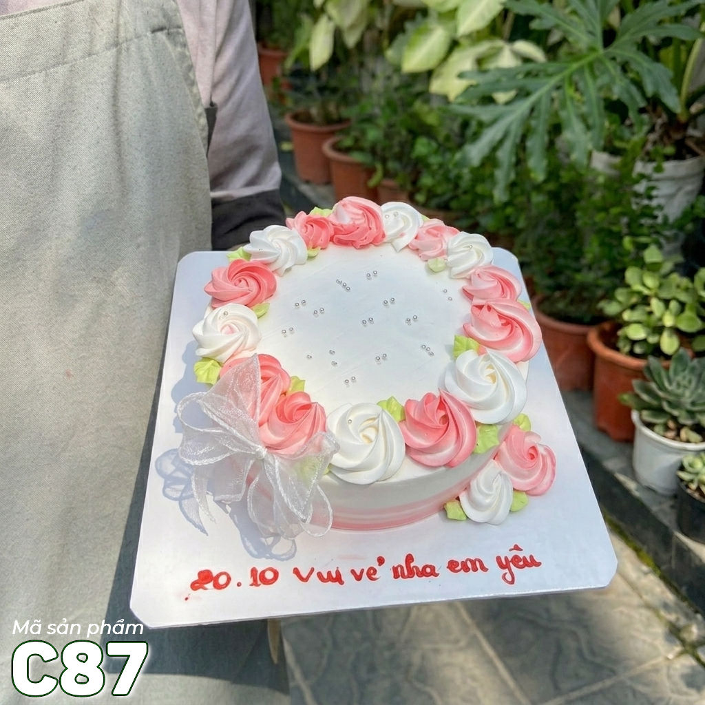 Bánh kem 20/10 C87 trắng hồng tinh khôi