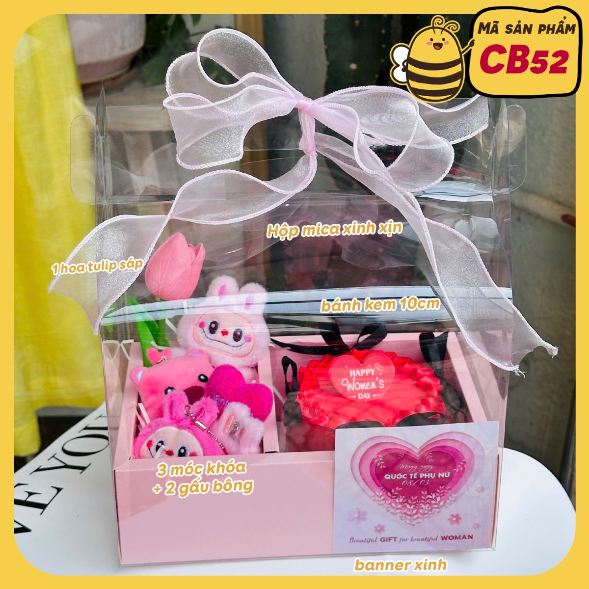[TpHCM] Combo set gấu hoa bánh quà tặng 8/3 móc khóa bông CB52