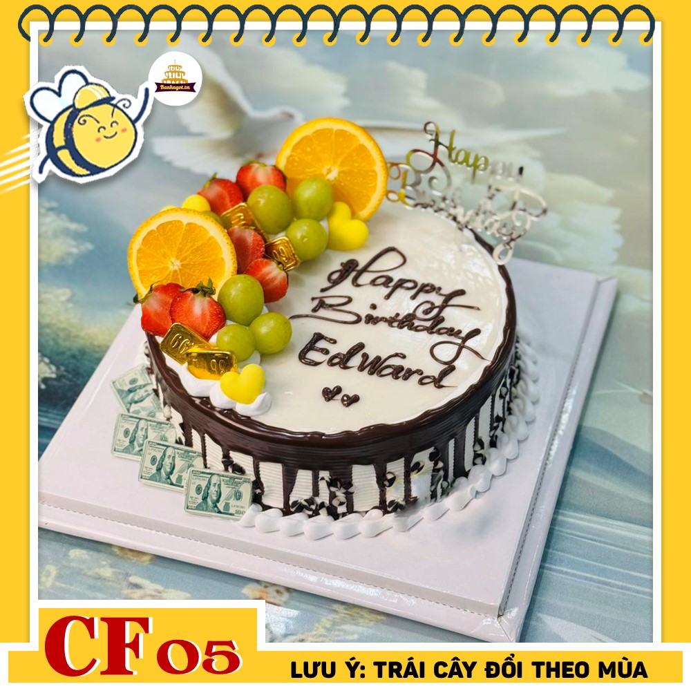 Bánh kem sinh nhật CF05 chảy socola đen cùng trái cây chuẩn vị tuổi thơ