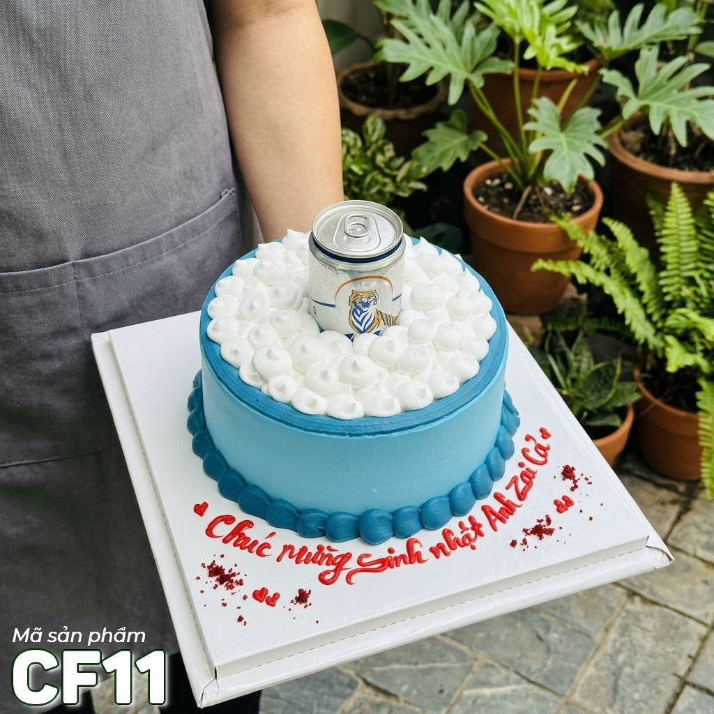 Bánh kem sinh nhật CF11 lon bia mẫu mới tone xanh dương