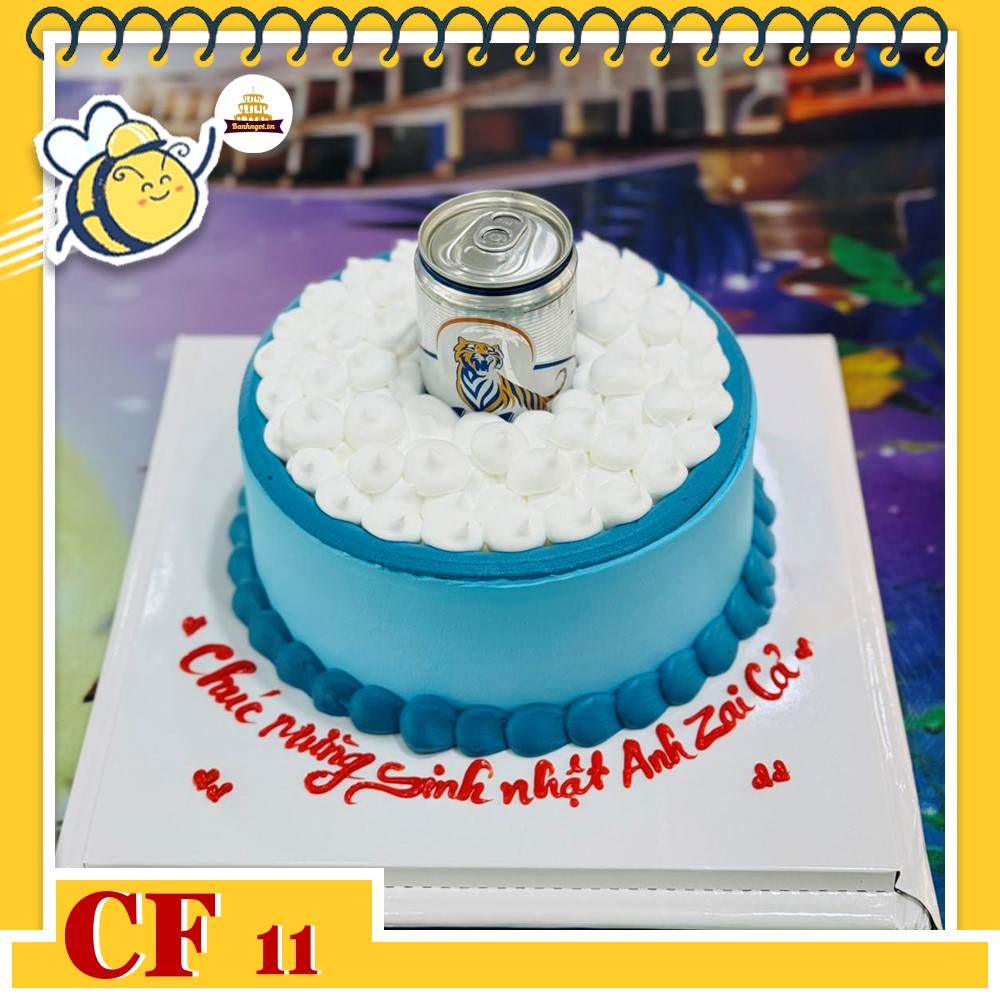 Bánh kem sinh nhật CF11 lon bia mẫu mới tone xanh dương