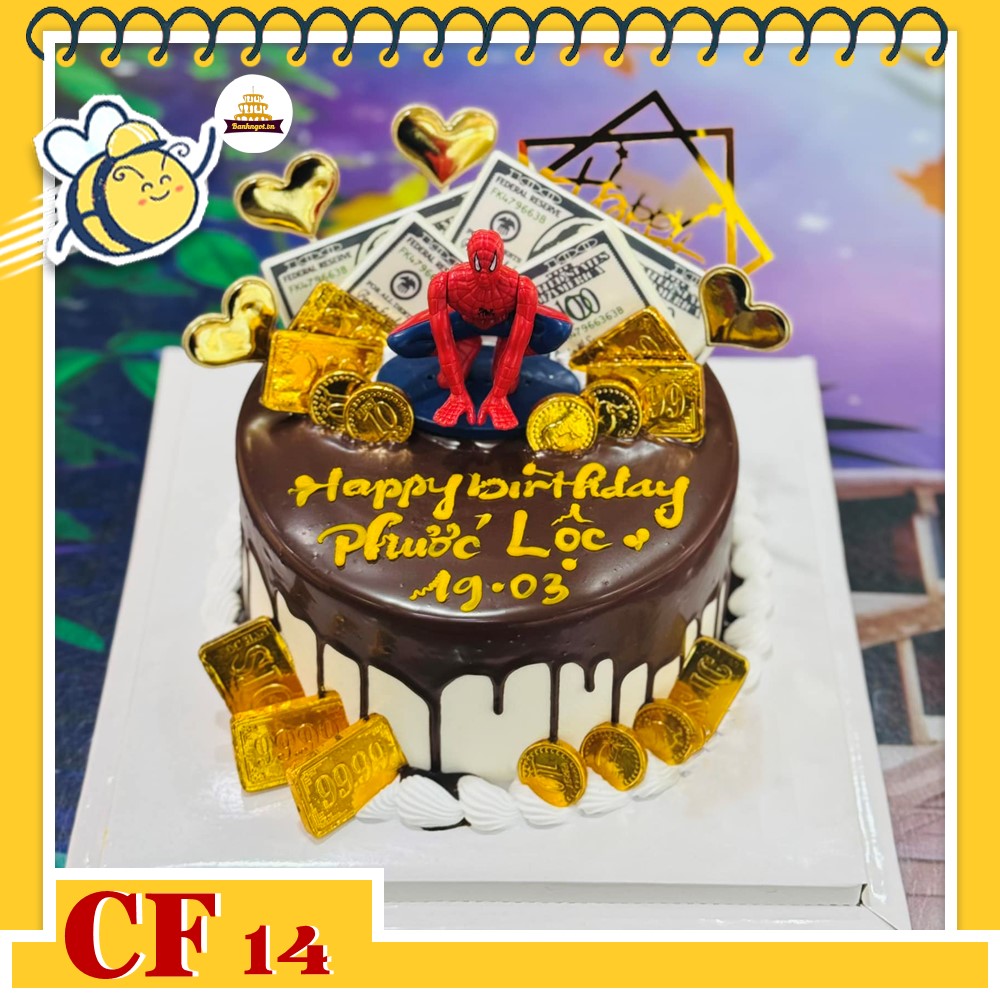 Bánh kem sinh nhật CF14 người nhện socola chảy cho bé trai