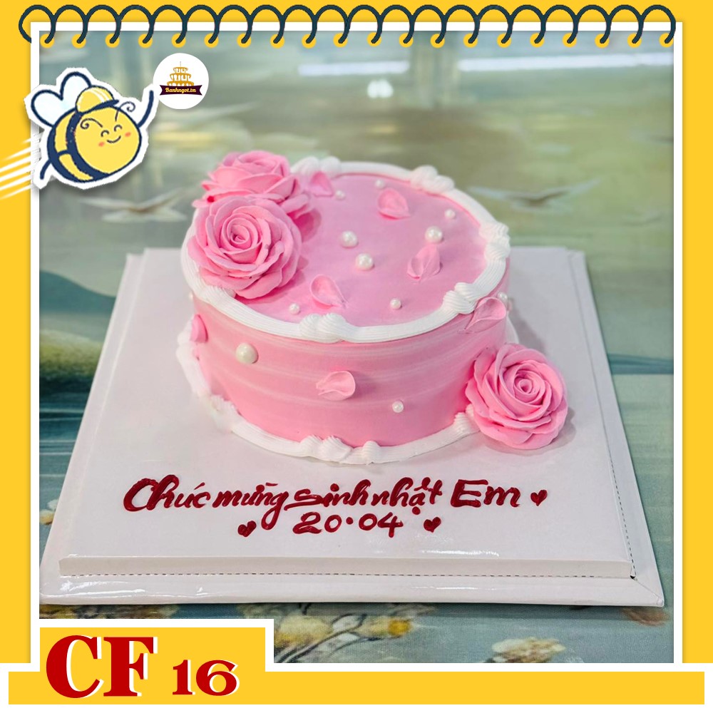 Bánh kem sinh nhật CF16 hoa màu hồng phấn ngọt ngào lãng mạn