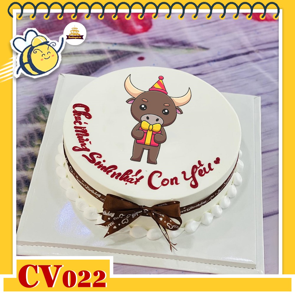 Bánh kem CV022 sinh nhật tuổi Sửu hình con trâu cute