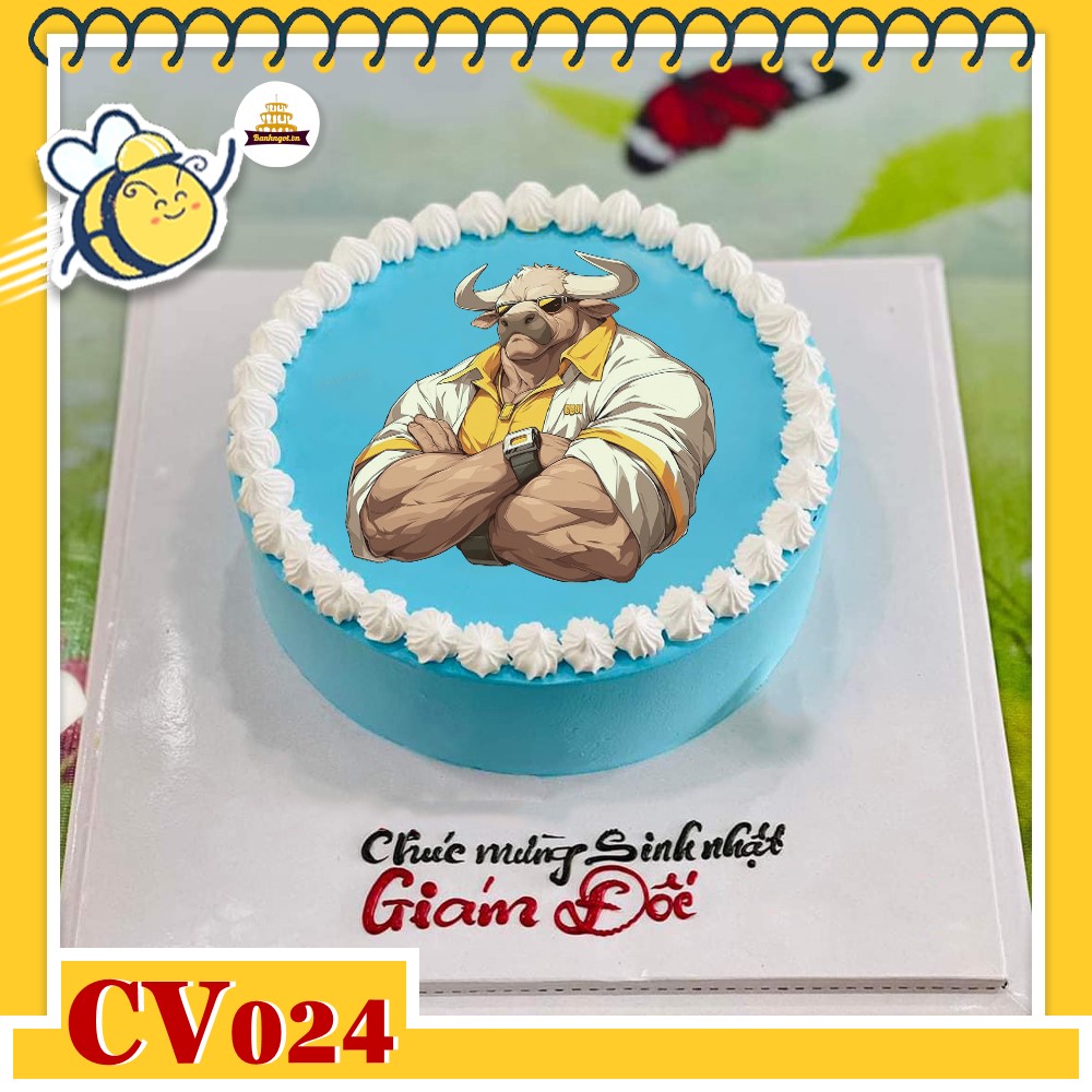 Bánh kem CV024 sinh nhật tuổi Sửu hình con trâu siêu ngầu