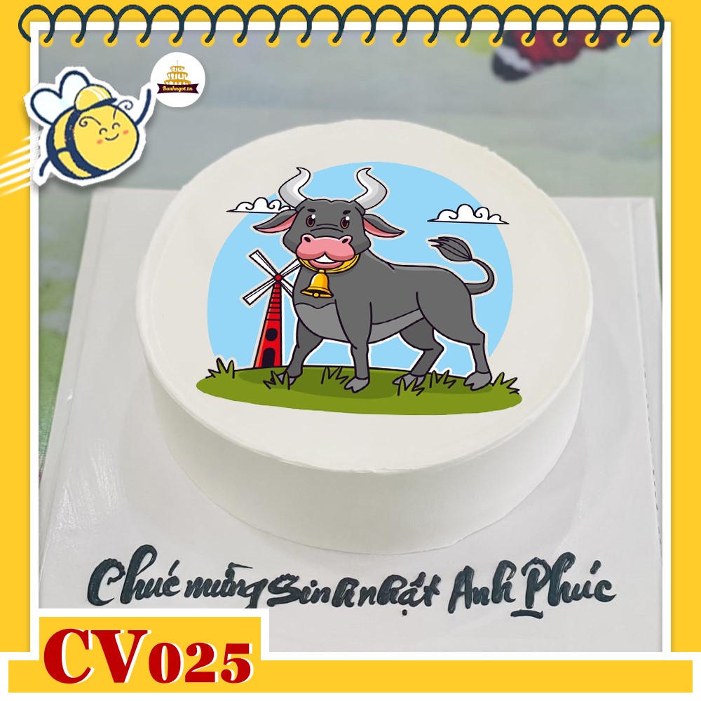 Bánh kem CV025 sinh nhật tuổi Sửu hình con trâu dễ thương