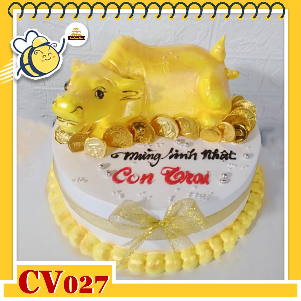 Bánh kem CV027 sinh nhật tuổi Sửu hình con trâu 3D hoành tráng