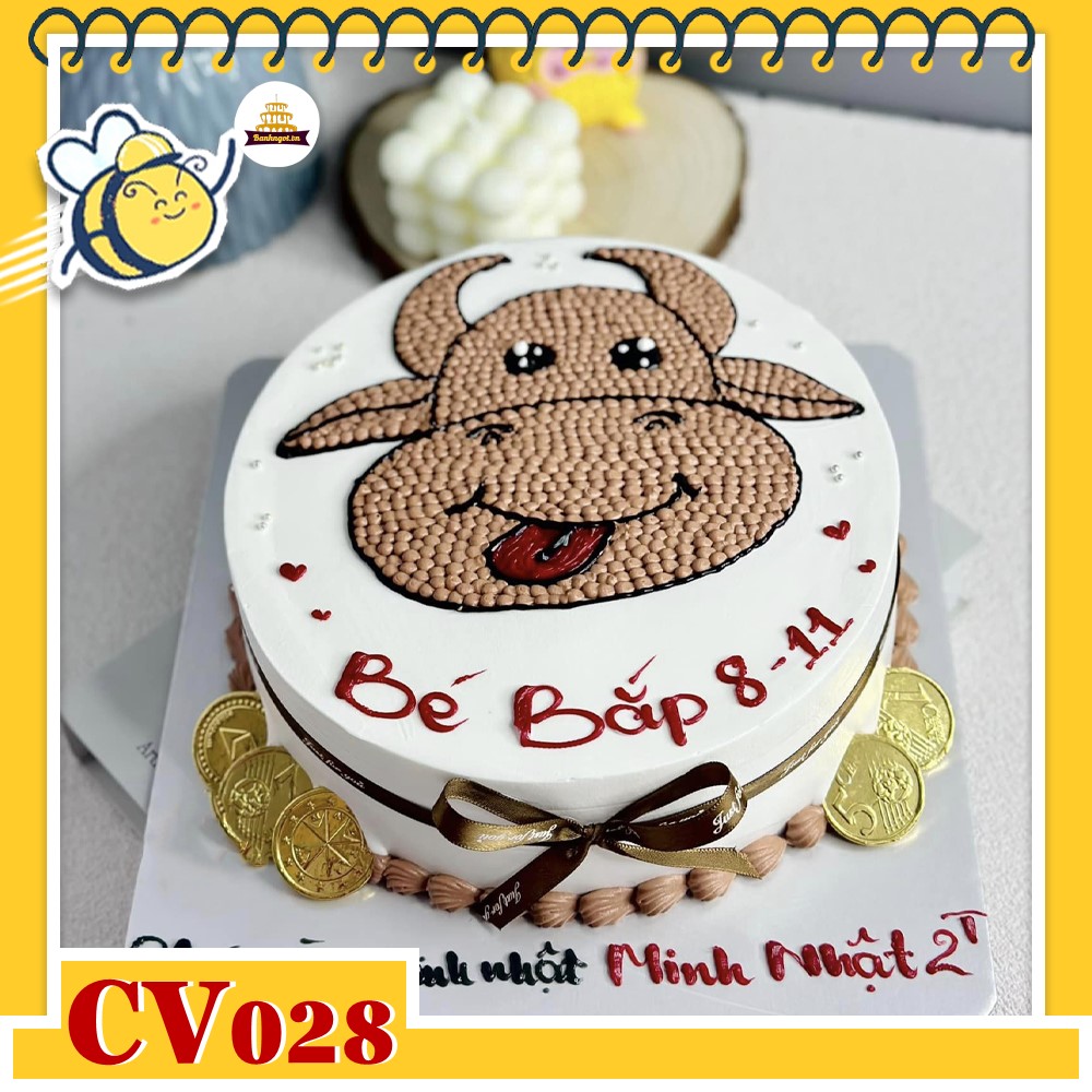 Bánh kem CV028 sinh nhật tuổi Sửu hình con trâu mạnh mẽ