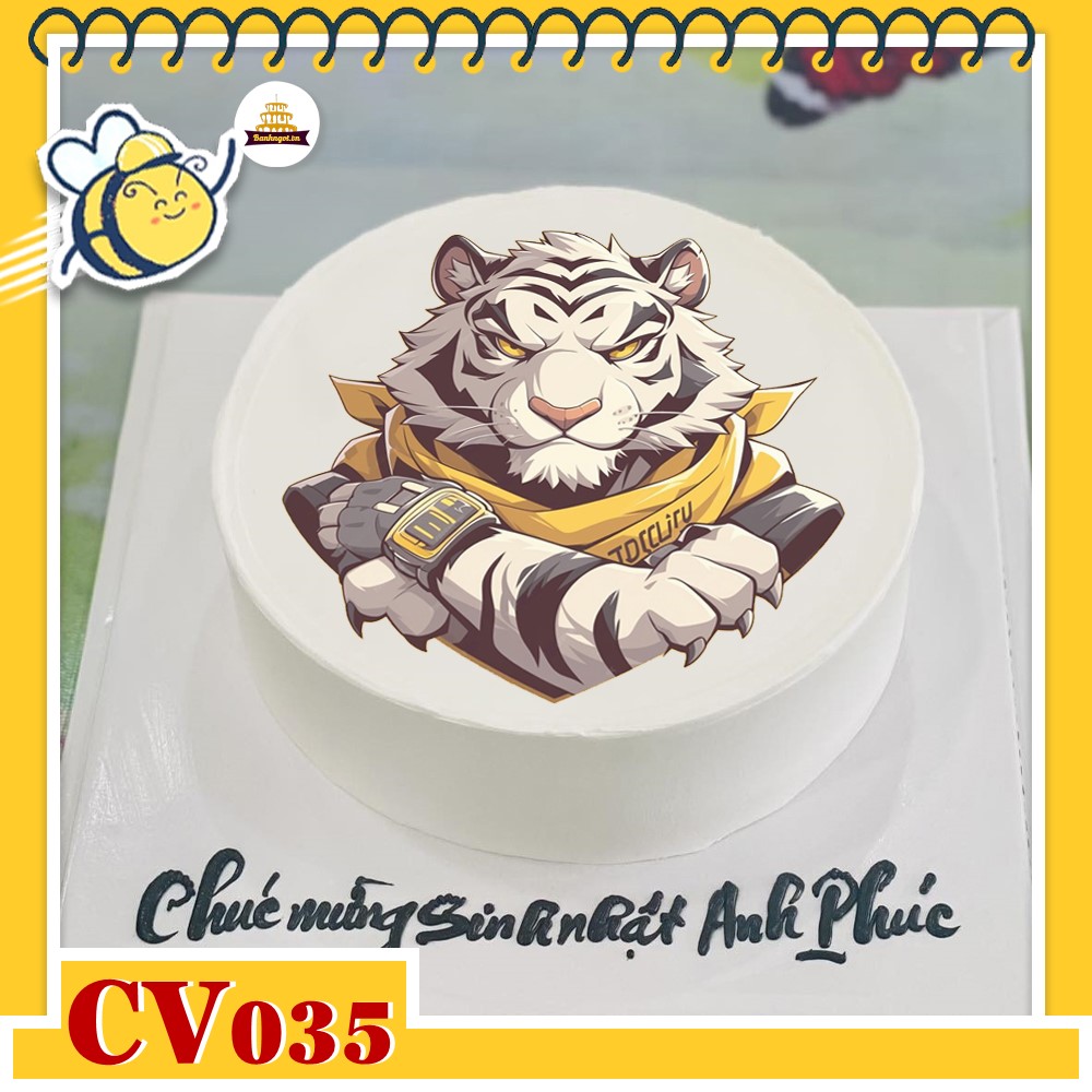 Bánh kem CV035 sinh nhật tuổi Dần hình con bạch hổ, cọp trắng ngầu lòi