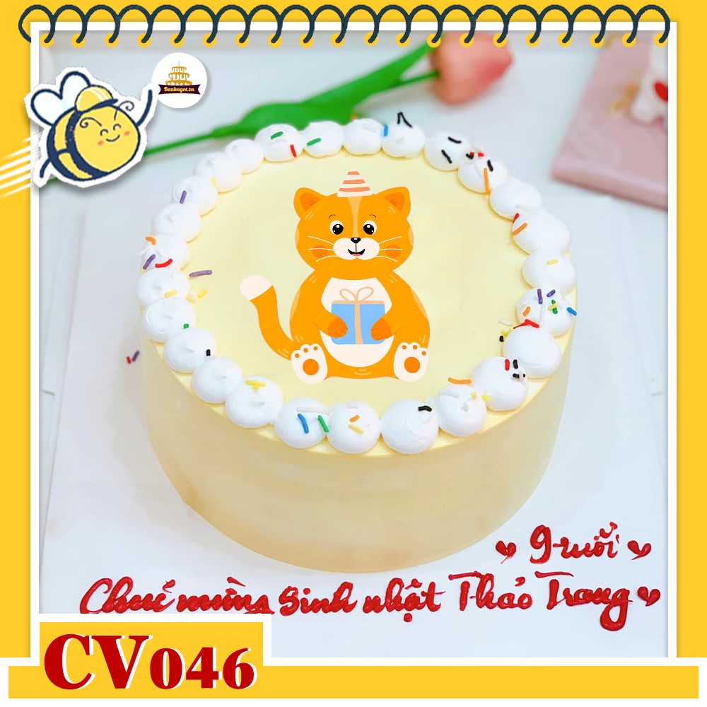Bánh kem CV046 sinh nhật tuổi Mẹo hình con mèo vàng ngáo ngơ