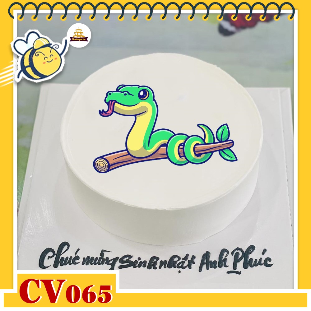 Bánh kem CV065 sinh nhật tuổi Tỵ hình con rắn lục xanh lè