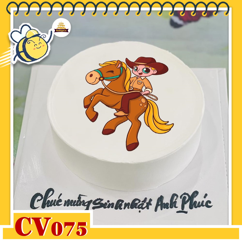 Bánh kem CV075 sinh nhật tuổi Ngọ hình cậu bé cưỡi ngựa