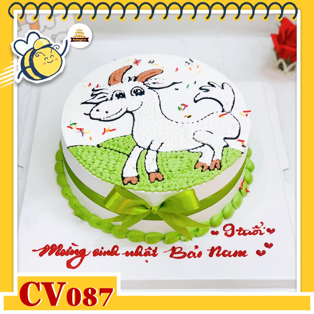 Bánh kem CV087 sinh nhật tuổi Mùi hình con dê chạy tung tăng