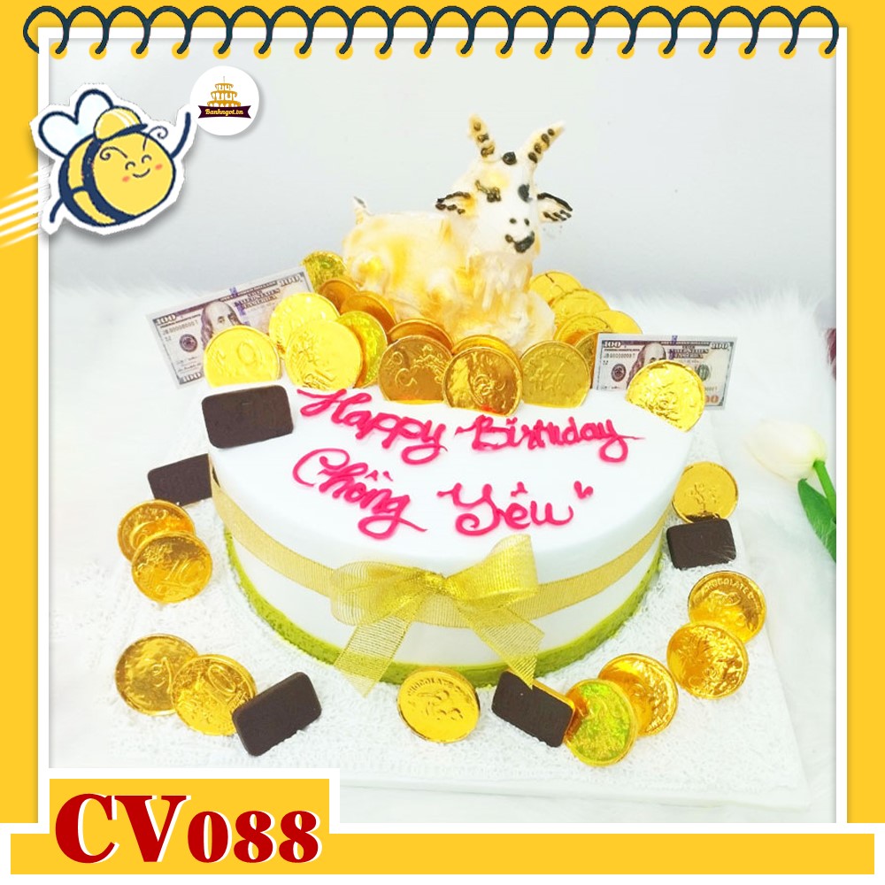 Bánh kem CV088 sinh nhật tuổi Mùi màu vàng cắm phụ kiện bắt con dê 3D