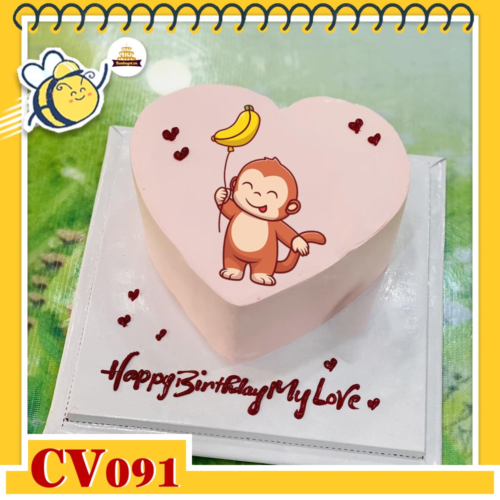 Bánh kem CV091 sinh nhật tuổi Thân hình con khỉ cầm quả chuối cute