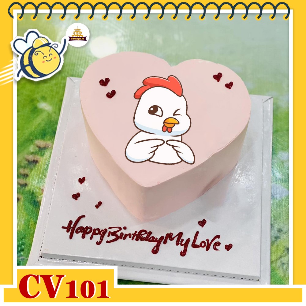 Bánh kem CV101 sinh nhật tuổi Dậu hình con gà bắn tim dễ thương