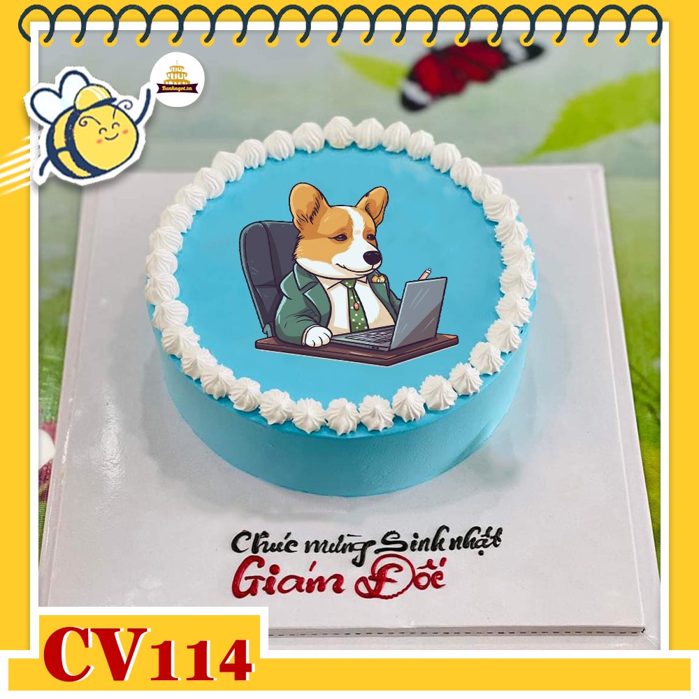Bánh kem CV114 sinh nhật tuổi Tuật hình con chó corgi mặc vest