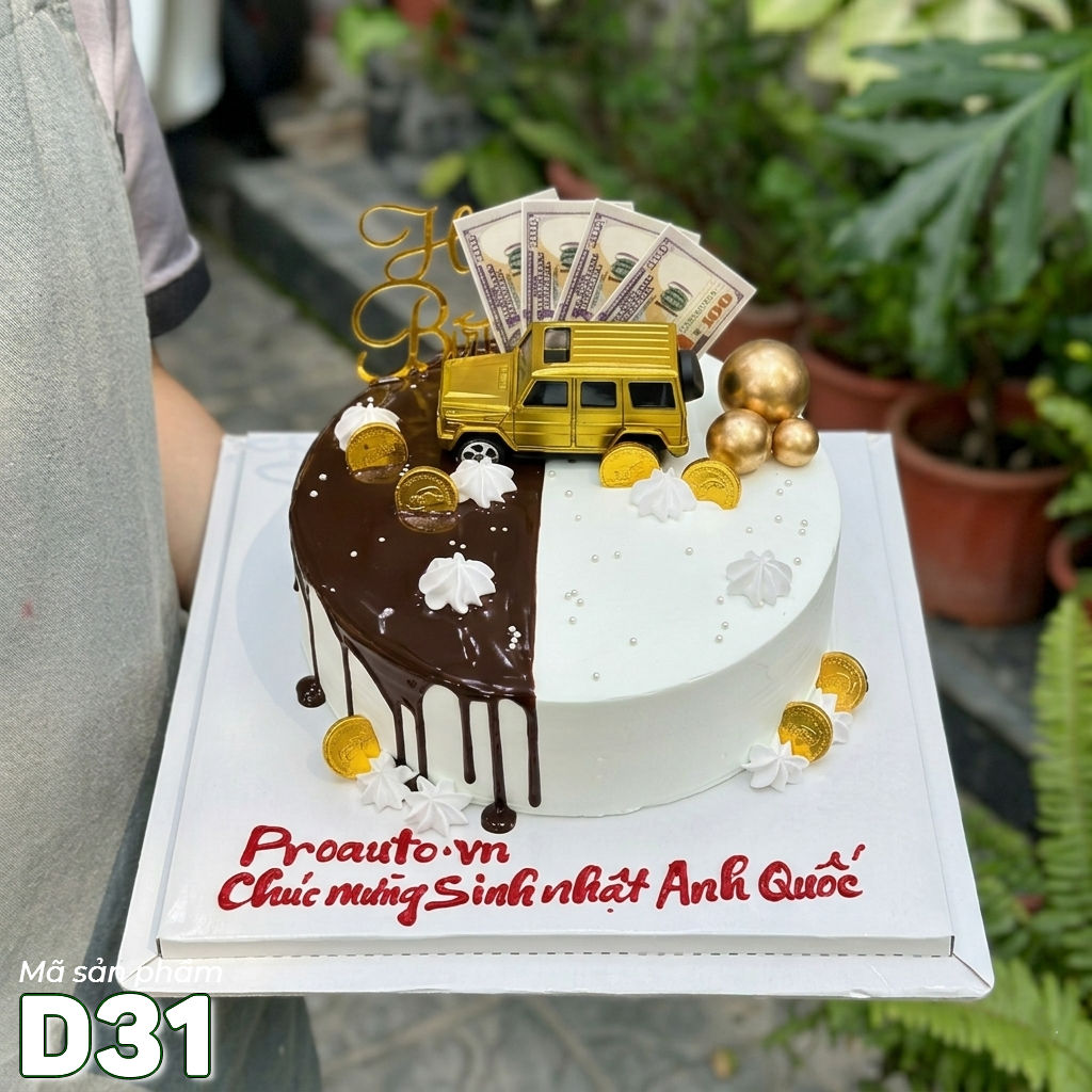 Mẫu bánh kem đẹp D31 hiện đại phủ socola nửa bên