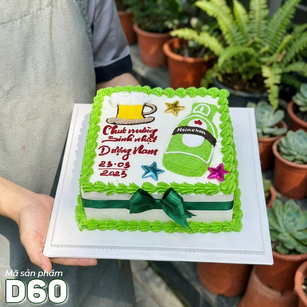 Mẫu bánh kem đẹp D60 khuôn vuông chai bia ken độc lạ