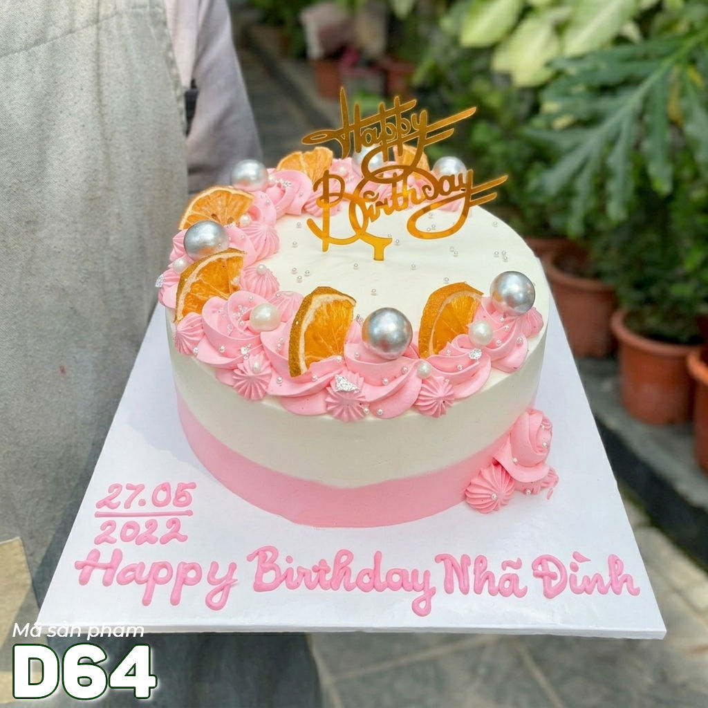 Mẫu bánh kem đẹp D64 màu hồng trang trí mới lạ