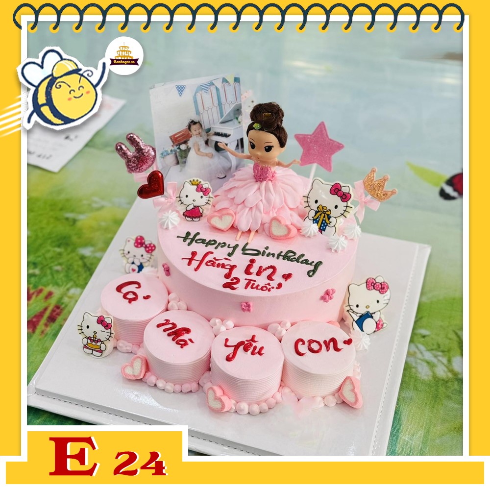 Bánh kem E24 sinh nhật con gái, đầy thánhg thôi nôi màu hồng hoành tráng