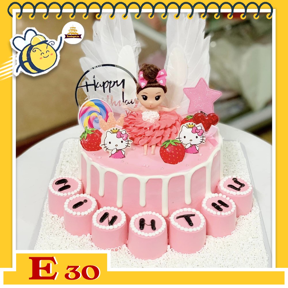 Bánh kem E30 đầy tháng thôi nôi bé gái cực xịn với nhiều bánh phụ độc đáo