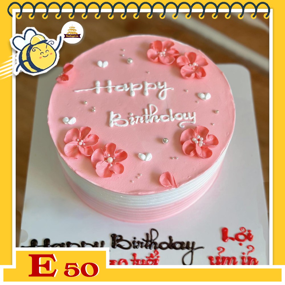 Bánh kem E50 hoa xinh tươi thắm màu hồng xinh yêu đơn giản nhưng đẹp